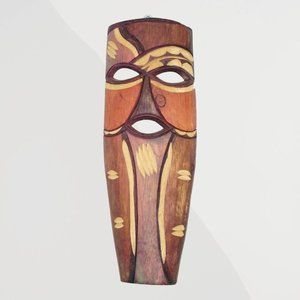 African Tribal Wood Mask‎ Hand Carved with key Chain ~ 9"x3.5"